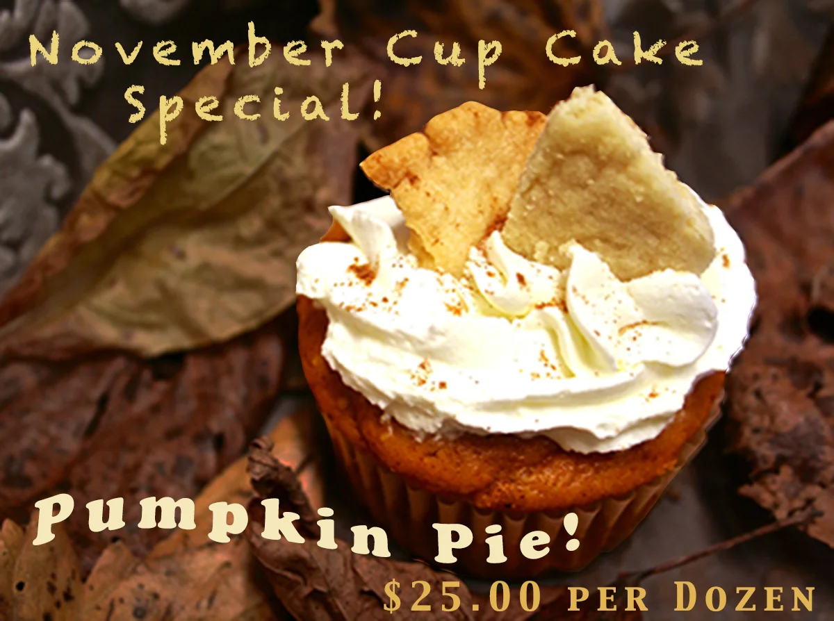 Just like the pie - these cupcakes are made with our rich moist pumpkin cake iced with real whipped cream and garnished with a flakey pie crust! YUM!