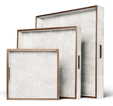 Faux Shagreen Tray With Wood Trim in Ivory
12×12×2h
MGAMINAIS
18×18×3h
MGAMINAIM
24×24×4h
MGAMINAIL