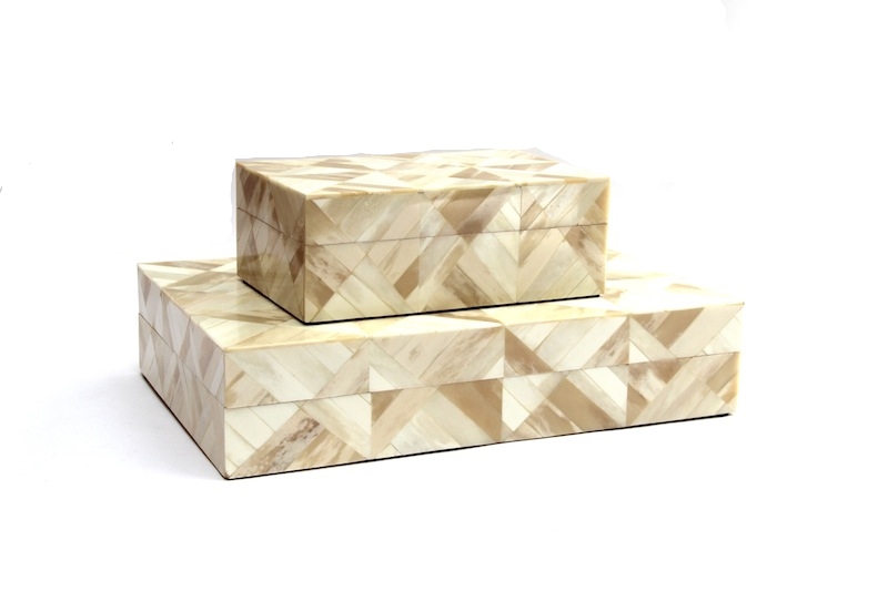 Light/Dark Ivory Diamond Pattern Bone Box Small -8×5x3"h - BIT730S Large - 14×9x3"h - BIT730L