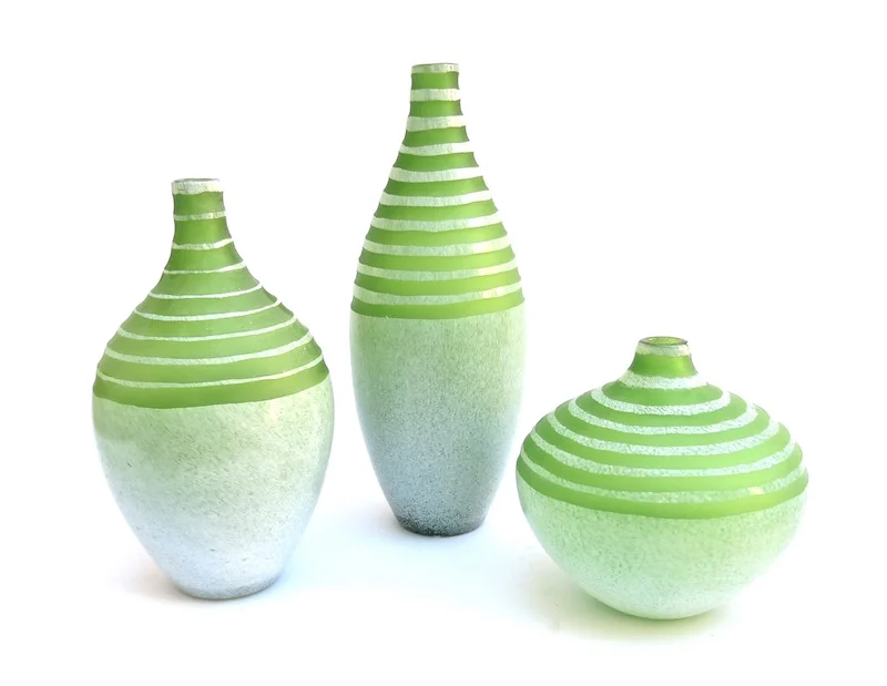 Meadow Glass Striped Vase 9dx8"h,7x12.5"h,6dx17"h CD4054