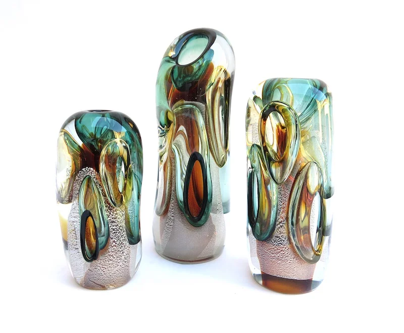 Amber and Green Glass Coralia Vase 5.25x15"h,5dx11.25"h,4.5x9.5"h CD7815