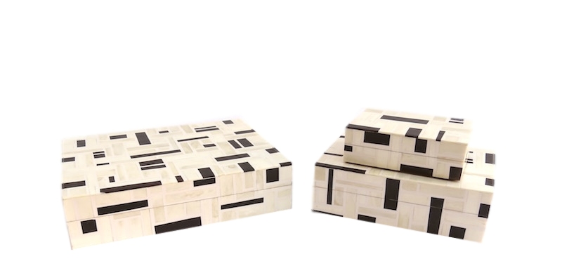 Mod Ivory and Walnut Brown Bone Box 6x4x2"h, 9x6x3"h, 12x9x3"h BIT917