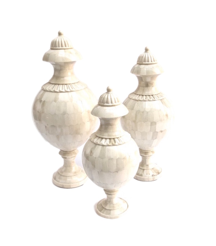 White Bone Bottle with Lid 5dx12.5h,6dx15h,7dx16.5h BIR285