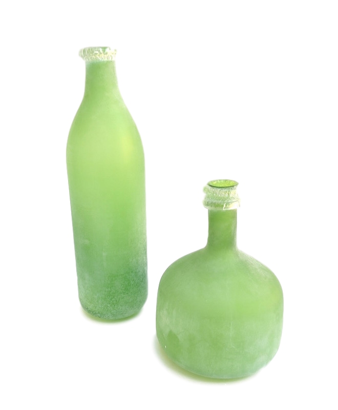 Frosted Green Glass Bottle 5dx17"h CD7364 7dx10"h CD7365