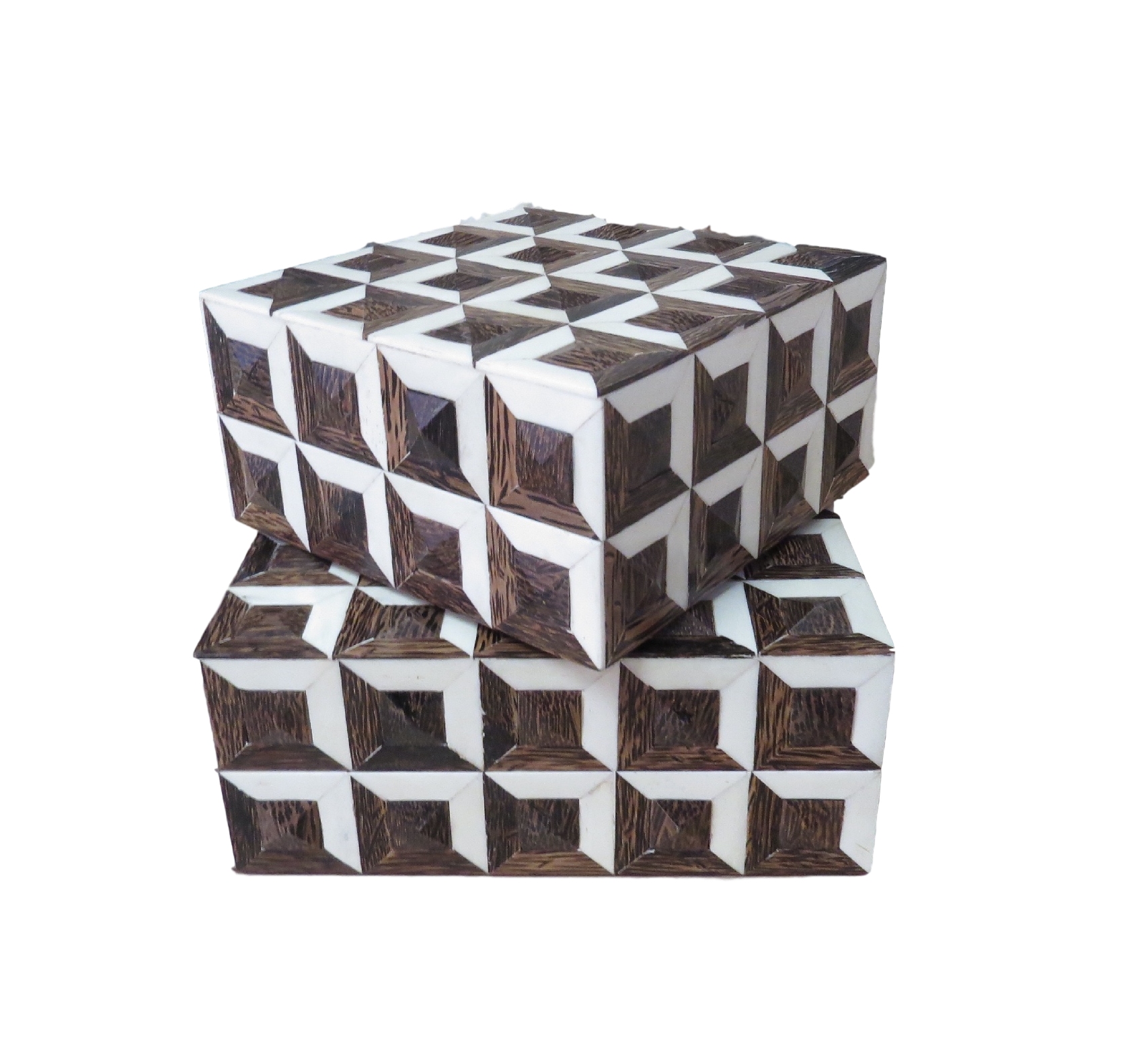 Brown Bone Geo Box BIW733S 8x8x4"h BIW733L 10x10x4"h