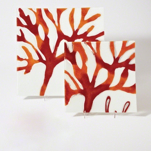 Square Fused Glass Coral Plate GV1.10132 21x2"h GV1.10133 15.5x1