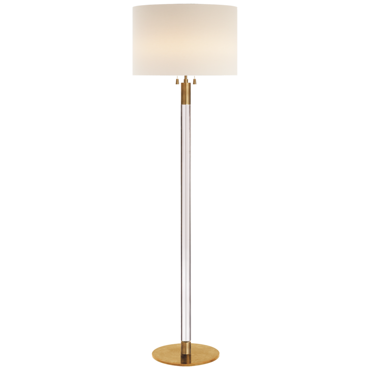 Riga Floor Lamp in Hand Rubbed Antique Brass/Crystal w/ Linen Shade 20dx60"h VCARN1005HAB-L