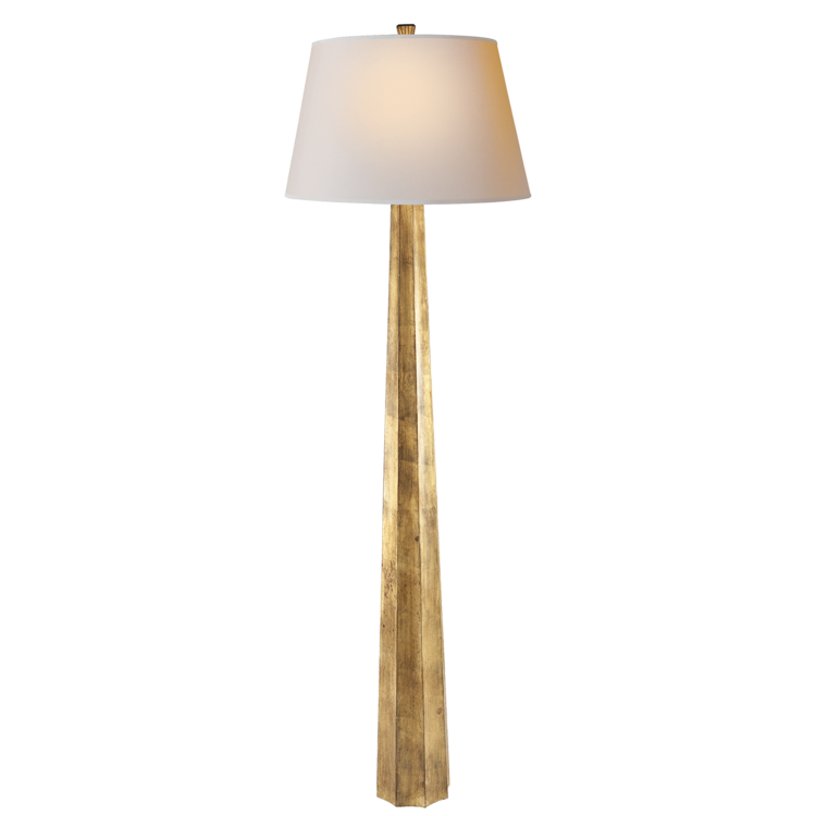 Fluted Spire Floor Lamp, Gilded Iron w/Natural Paper Shade 19dx60h VCCHA9461GI-NP