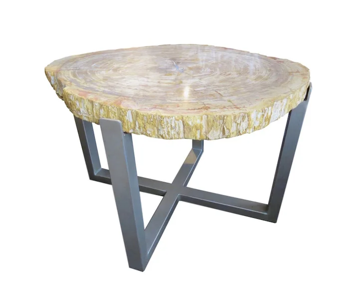 Petrified Wood/Hot Roll Steel Hand Forged Table, Platinum 30x26s22h +/- VO483AA