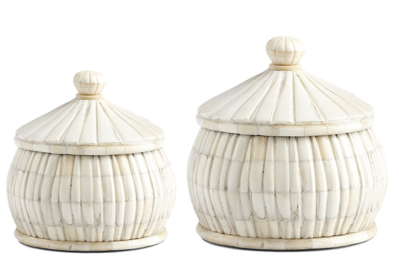 Round Bone Container w/Lid Small - 5.5dx6h - CD8869 Large - 8dx8h - CD8870