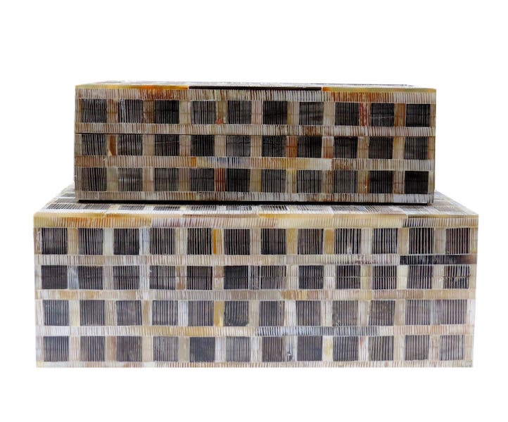 Etched Horn Checkerboard Box BIJ102S 9.5x4.5x3.5h BIJ102L 11x7x4h