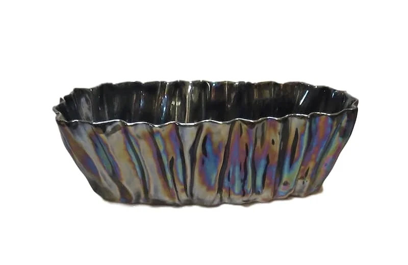Fluted Ceramic Planter, Petrol Pearly Luster 16x7x8h EU146022PP