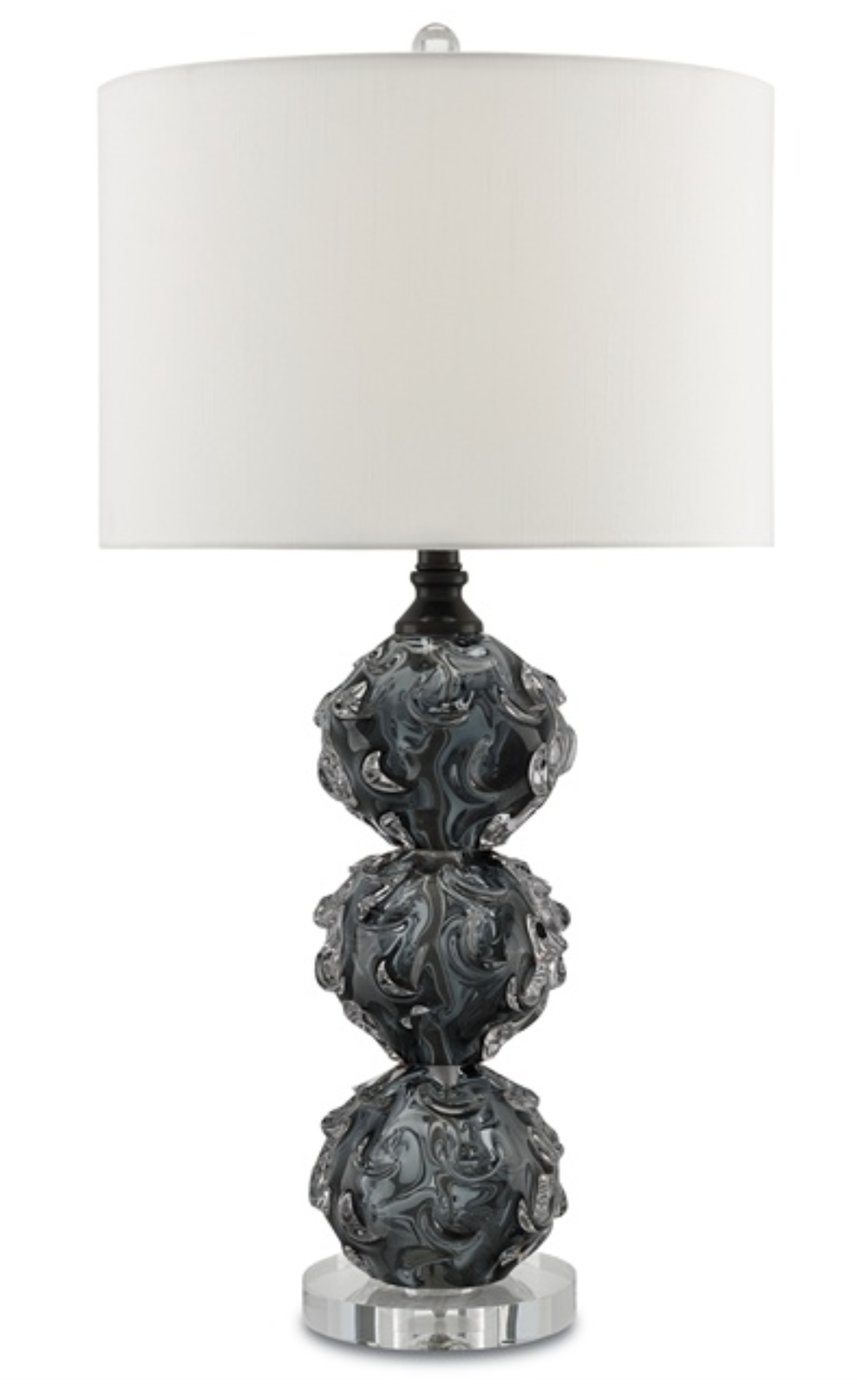 Smoked Grey Glass Spheres/Crystal Table Lamp w/Linen Shade 15.5dx30h CC60024