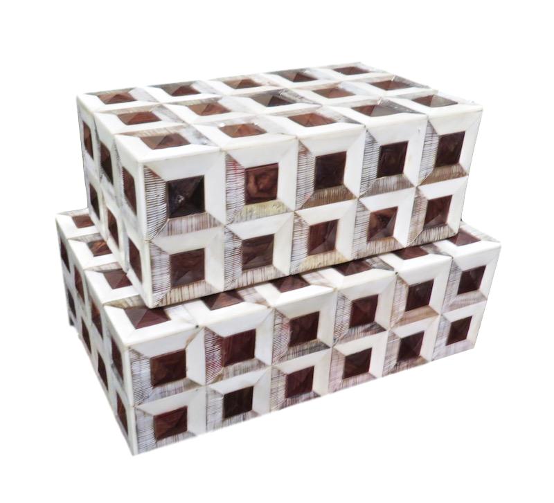 Small Brown Bone Geo Box 8x8x4"h BIW733S Large Brown Bone Geo Box 10x10x4"h BIW733L