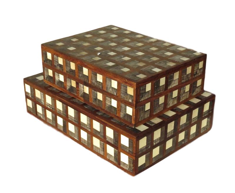 Etched Horn/Walnut/White Resin Squares Box 9.5x7x3h BIJ168S 12x8.5x3h BIJ168L