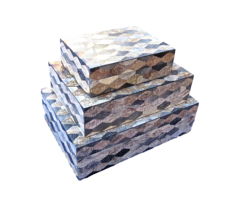Etched Horn/Grey Resin Diamond Box Small - 8x6x2.5h - BIJ417S Medium - 11x8x3h - BIJ417M Large - 13x9x4h - BIJ417L
