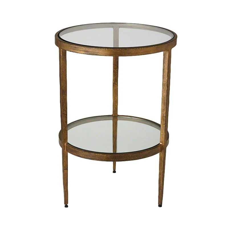 Round Side Table w/2 Glass Shelves, Antique Gold 16dx23.5h GV7.90277