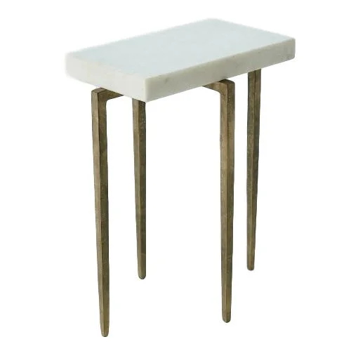 Rectangular Drink Table Antique Gold/White Honed Marble 16x10x20.5h GV7.90859