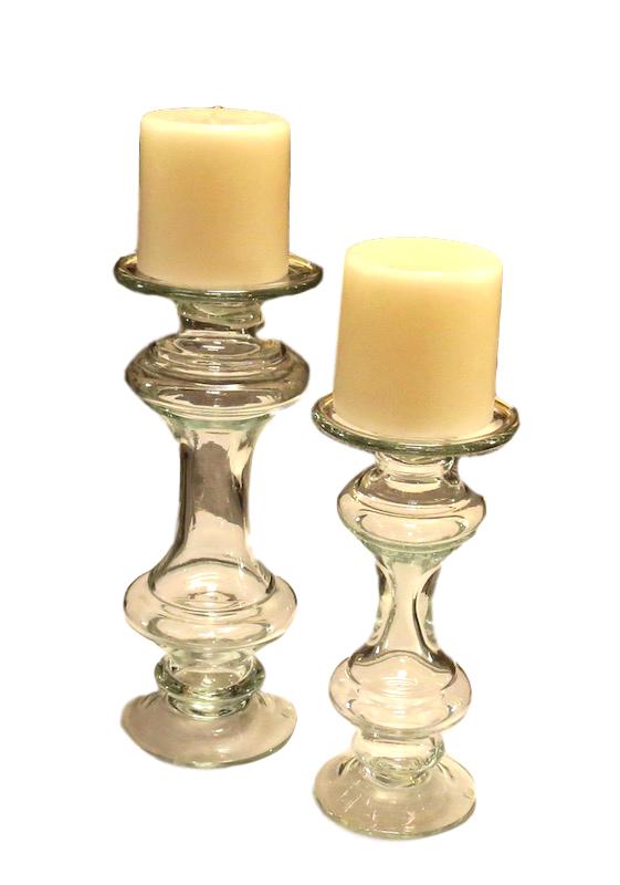 Large Clear Glass Candlestand 6dx14h CD9995 5xx11h CD9994