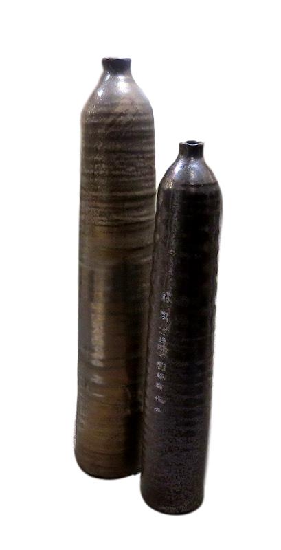 Large Ceramic Small Mouth Cylinder Vase Bronze Reactive Glaze 5dx24h CD9062 4dx20h CD9061