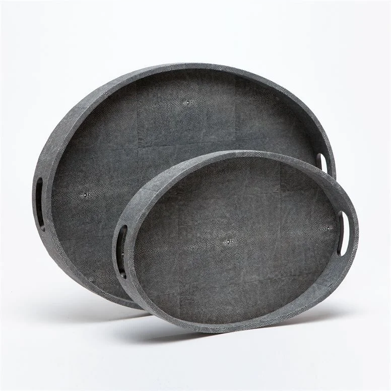 Oval Faux Shagreen Tray, Grey 24x18x2h MGlOGANGL 18x12x2h MGLOGANGS
