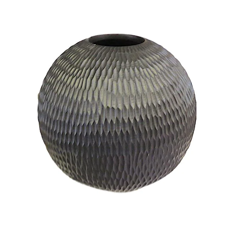 Mango Wood Chiseled Ball Vase 12dx12h BUMANBAL
