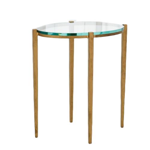 Oval Iron/Glass Side Table Antique Gold 18x12x20h GV7.90764