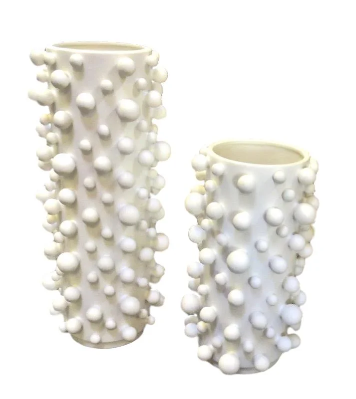 Ceramic Molecule Cylinder Vase, White 8dx19h GV7.80416 7.5dx13.5h GV7.80417