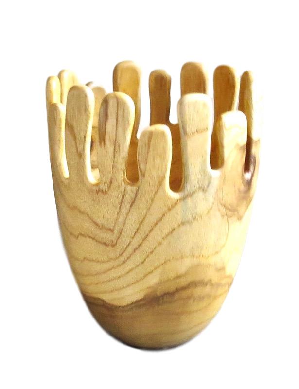 Teak Wood Coronus Vessel 7.5dx9.5h BUTCB