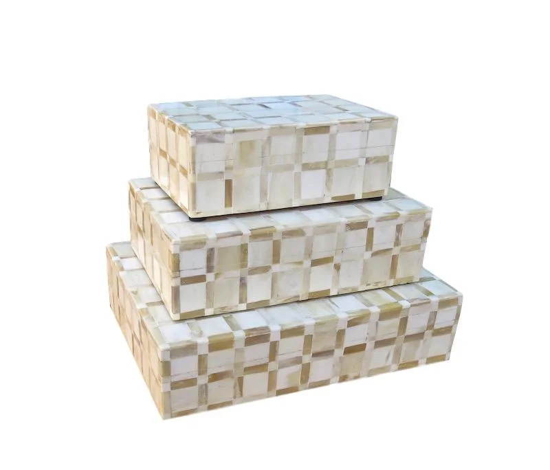 Bone/Horn Square Inlay Box Large 12x9x3h BIJ730L Medium 10x7x3h BIJ730M Small 7x5x2h BIJ730S