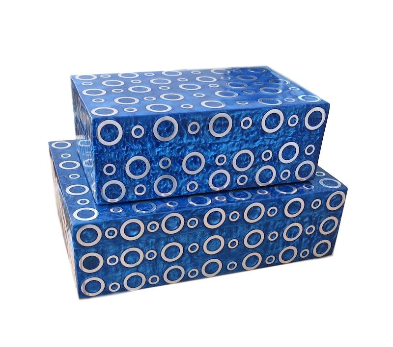 Blue Resin/Brass Rings Box Large - 10x7x3h - BIJ128L Small - 8x5x3h - BIJ128S