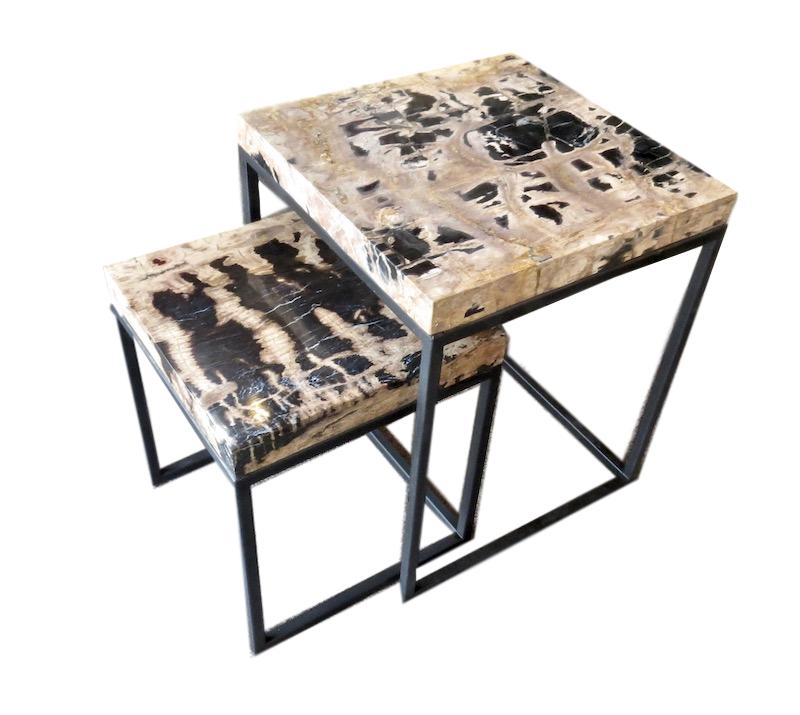 Petrified Wood Nesting Tables, Natural and Black Large Table 19.5x19.5x24h Small Table 15.5x15.5x18h VO179