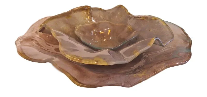 S/3 Glass Flower Bowls Havana 19d,17d,8d RL316