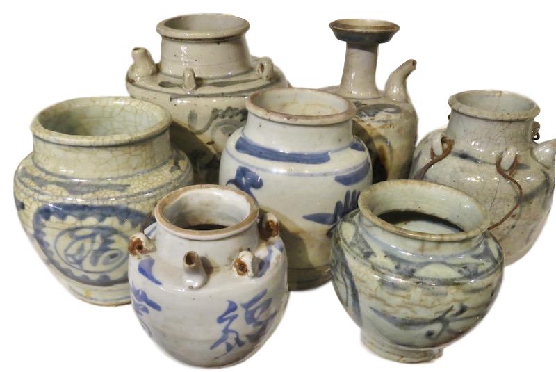 Antique Chinese Blue & White Pots Small 8"+/- QI007 Mini 4"+/- QI006