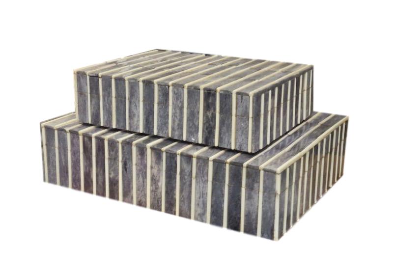 Grey/Raised Natural Stripe Bone Box Large 12x9x3h BIU267L Medium 9x7x2.5h BIU267M