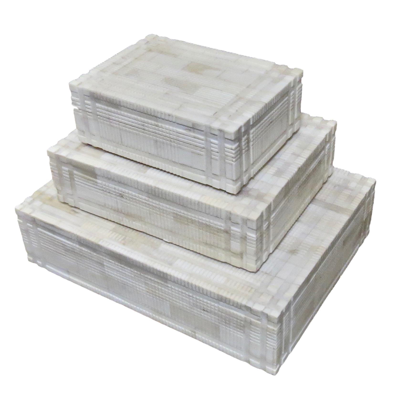 Carved Bone Box Large 12x9x2.5h BIU266L Medium 9x7x2.5h BIU266M Small 7x5x2.5h BIU266S
