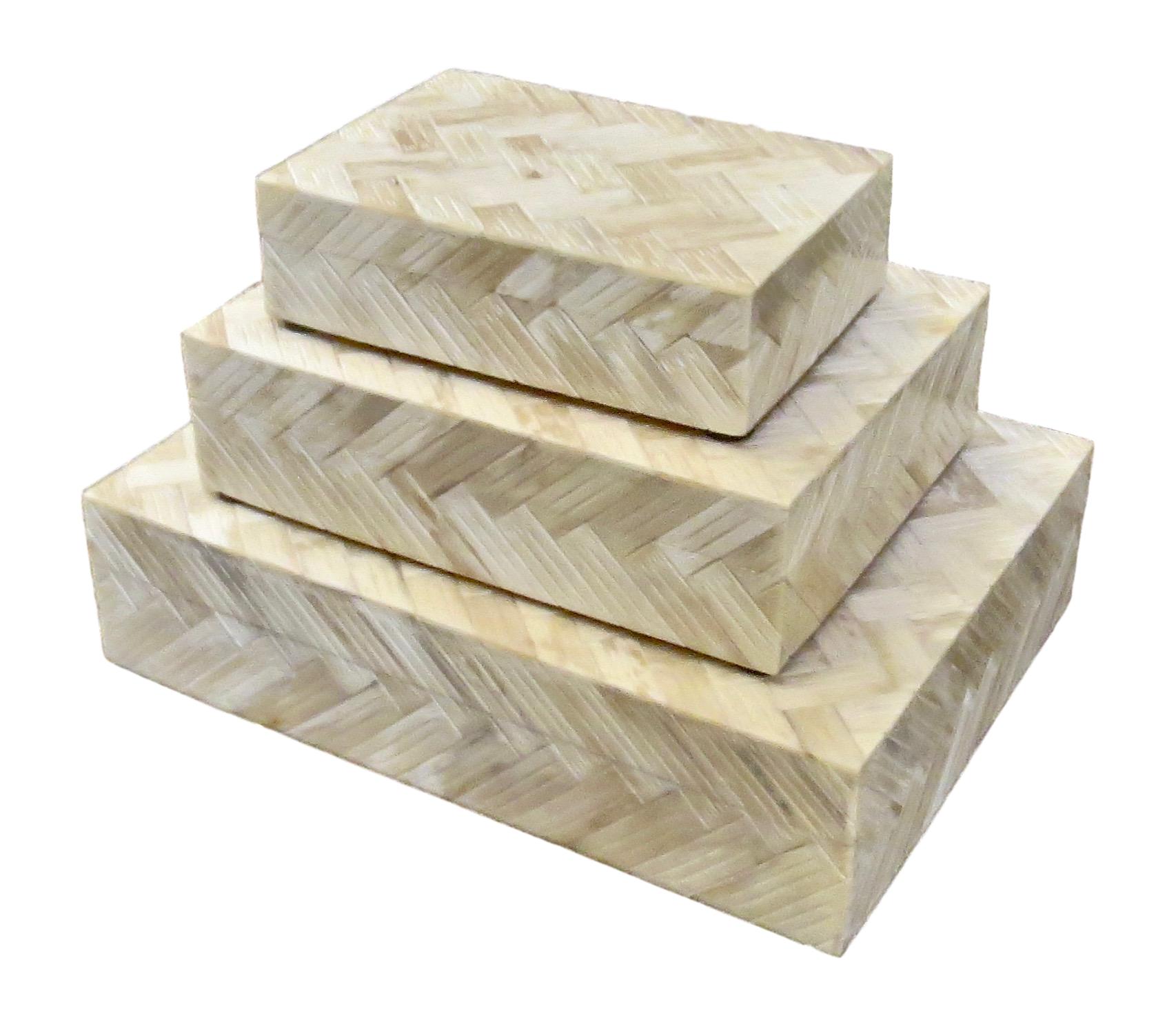 Herringbone Carved Bone Box Large - 12x9x3h - BiU222L Medium - 9x7x2.5h - BIU222M Small - 7x5x2h - BIU222S