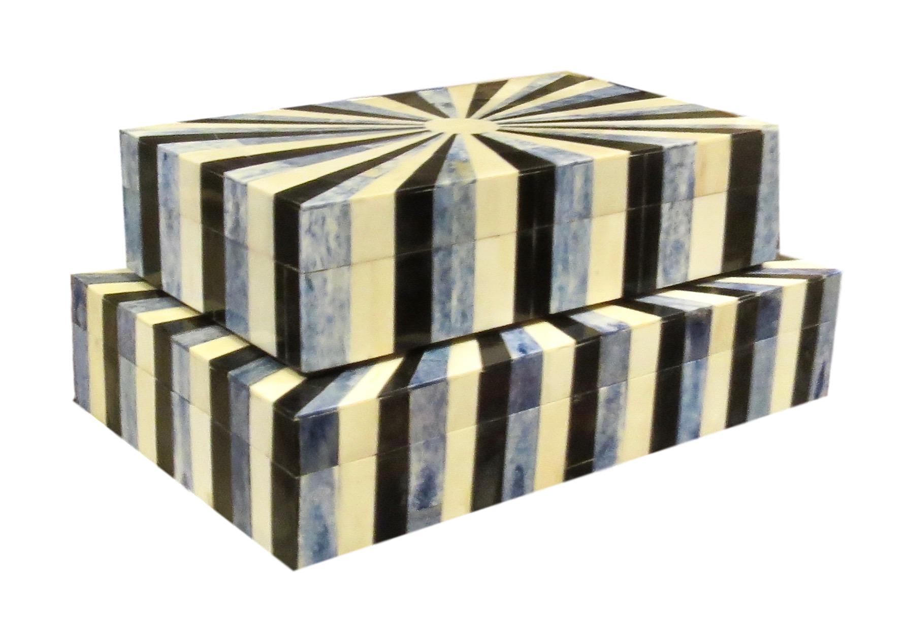 Bone Sunburst Box White/Blue/Black Large 14x9x3h BIJ981L Small 12x7.5x3h BIJ981S