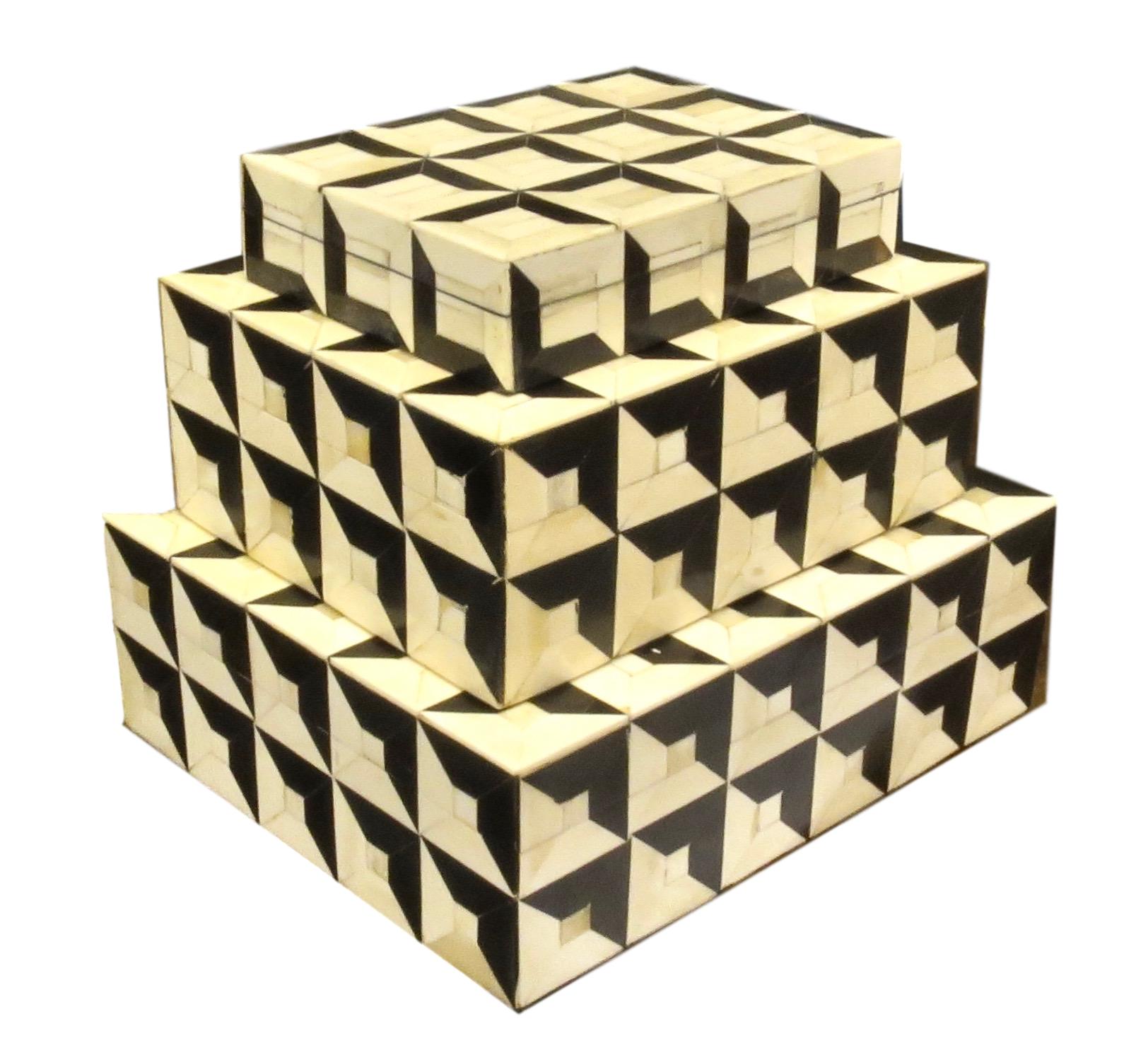 Black/White Geometric Bone Box Large 12x10x4h BIT113L Medium 10x8x4h BIT113M Small 8x6x2h BIT113S