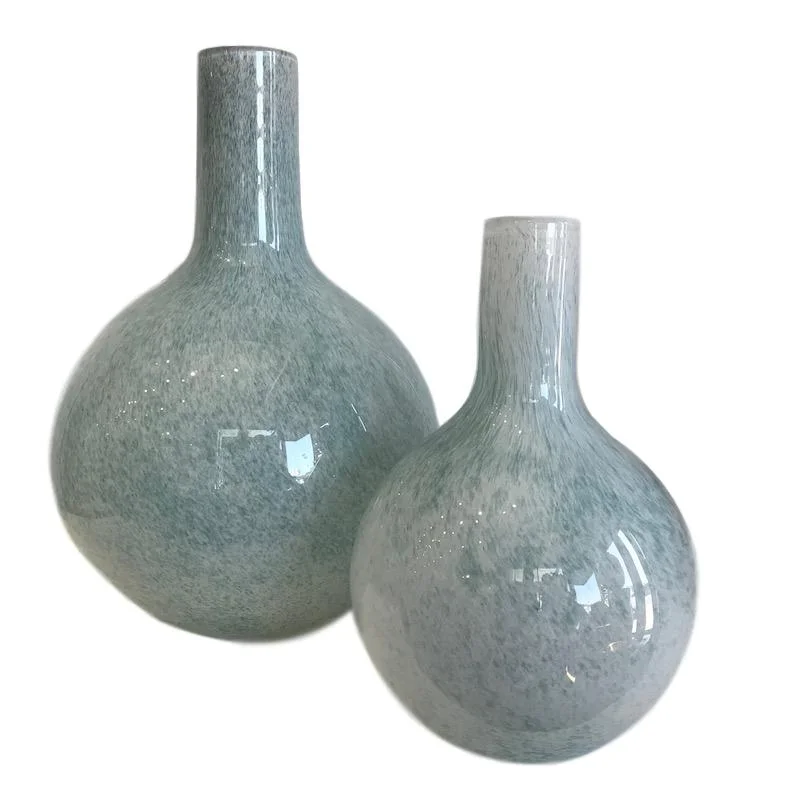 Mineral Blue Glass Bottle w/Bubbles Large 12dx16.5h EU1472681 Small 8dx12h EU1472682