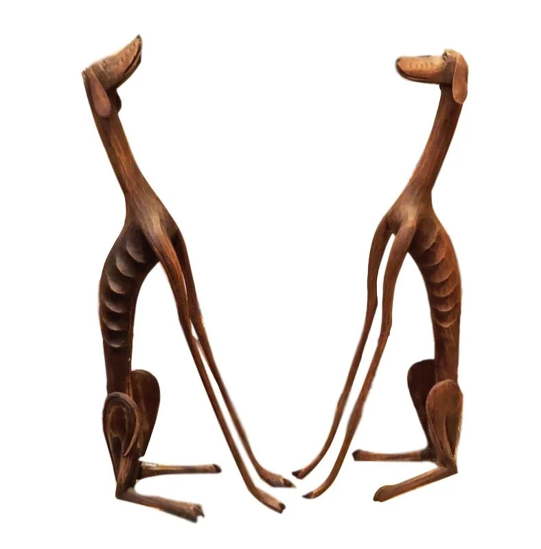 Carved Dark Wood Sitting Greyhound 5x3x16h RLGHDS