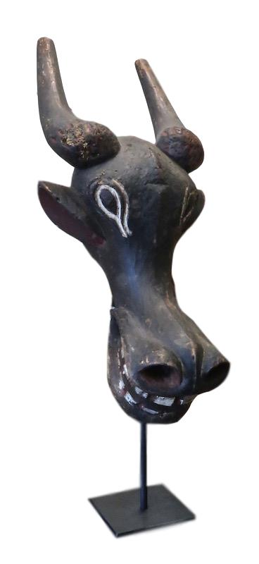 Vintage Bamileke Bush Cow Mask/Iron Stand 12x15x36h AF111AA