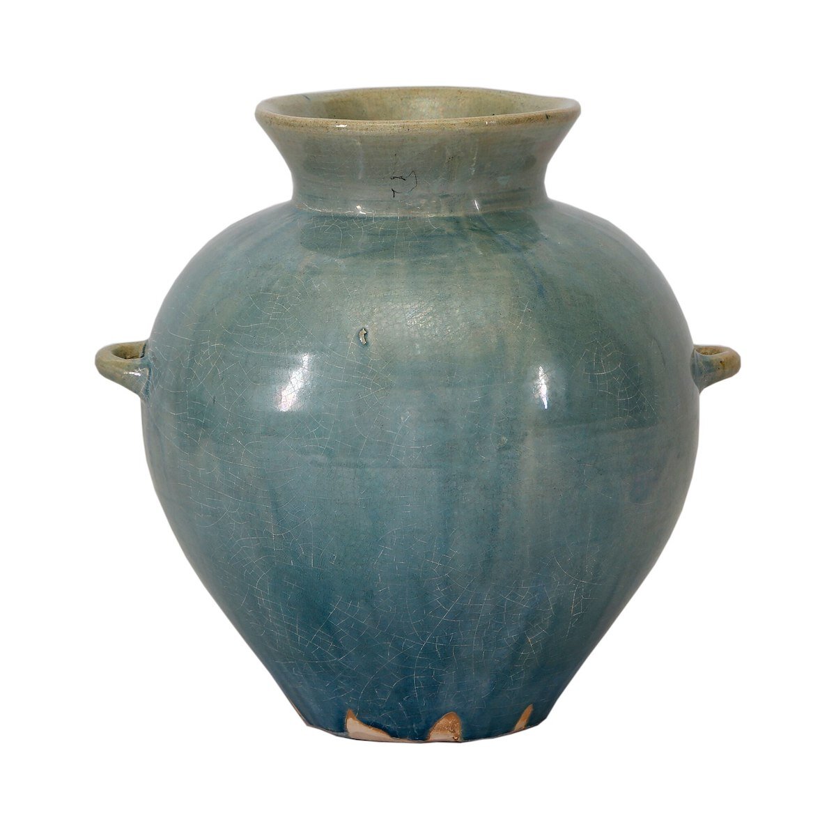 Blue Green Ceramic Water Jar with Handles 10dx10h - LY80756