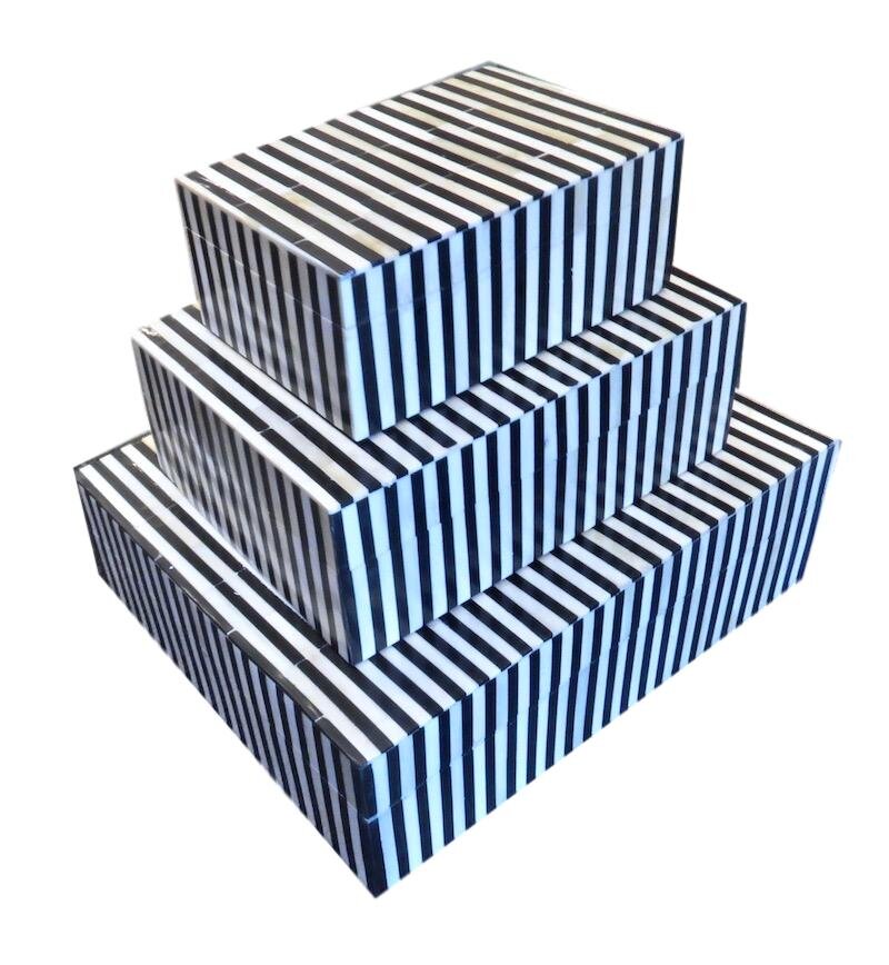 Black/White Skinny Stripe Bone Box Small - 7x5x3h - BIW121S Medium - 9x7x3.5h - BIW121M Large - 12x10x3h - BIW121L