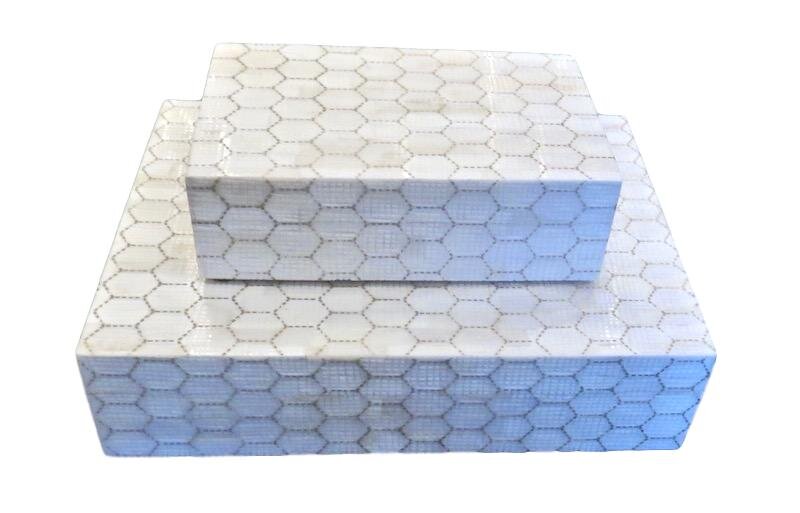 Carved Hex Pattern Natural Bone Box Small 8x5x2.5h BIU331S Large 12x9x3h BIU331L