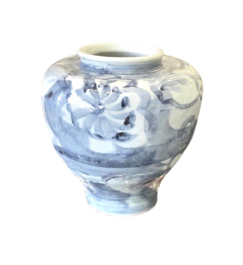 Muted Blue & White Pot 8dx11h - MI16169