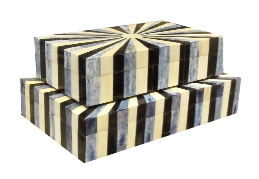 Bone Sunburst Box White/Blue/Black Large - 14x9x3h - BIJ981L Small - 12x7.5x3h - BIJ981S