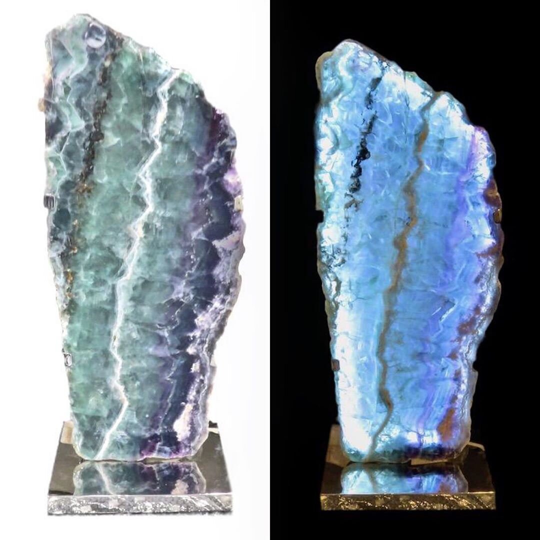 Flourite and Chrome LED Lamp (Shown unlit and lit) Tall - 12x9x30h