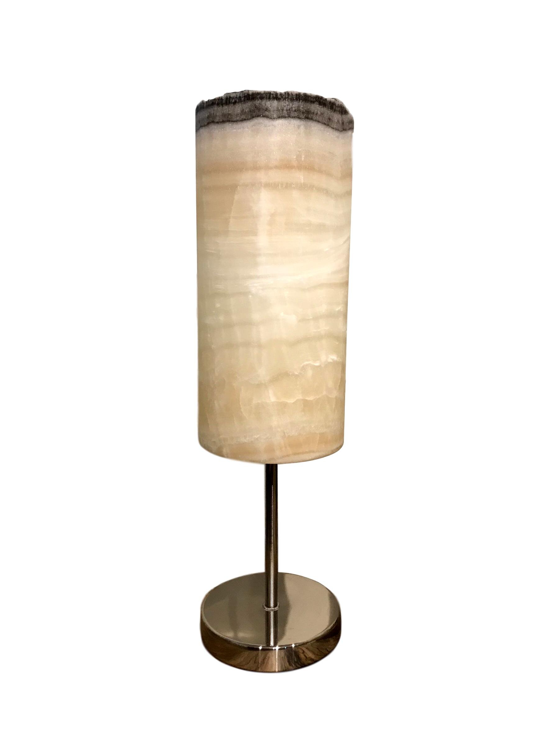 Striped Onyx and Chrome Cylinder Lamp 6dx21h - MX064