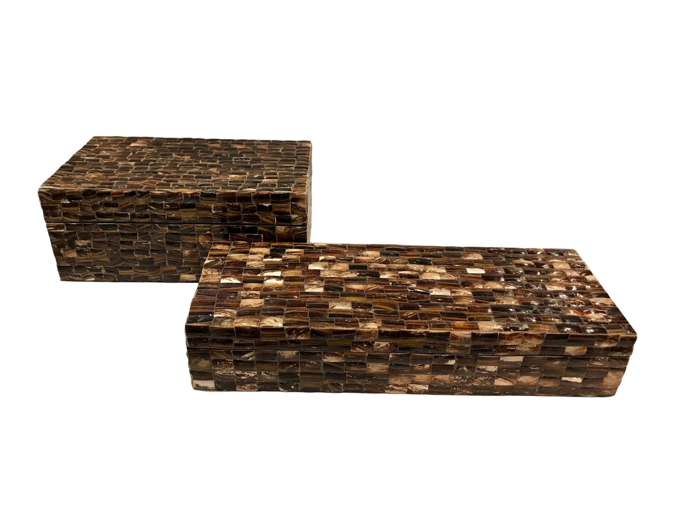 Brown Mother of Pearl Boxes Taller - 12x7x5h - BIN325M Long - 16x6x3h - BIM544